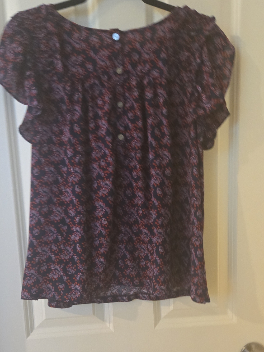 LOFT Navy Blouse with Pink Floral Print